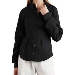 Veronica Beard Black Blouse with Corset Keora Long Sleeves Button Front 4 NWOT